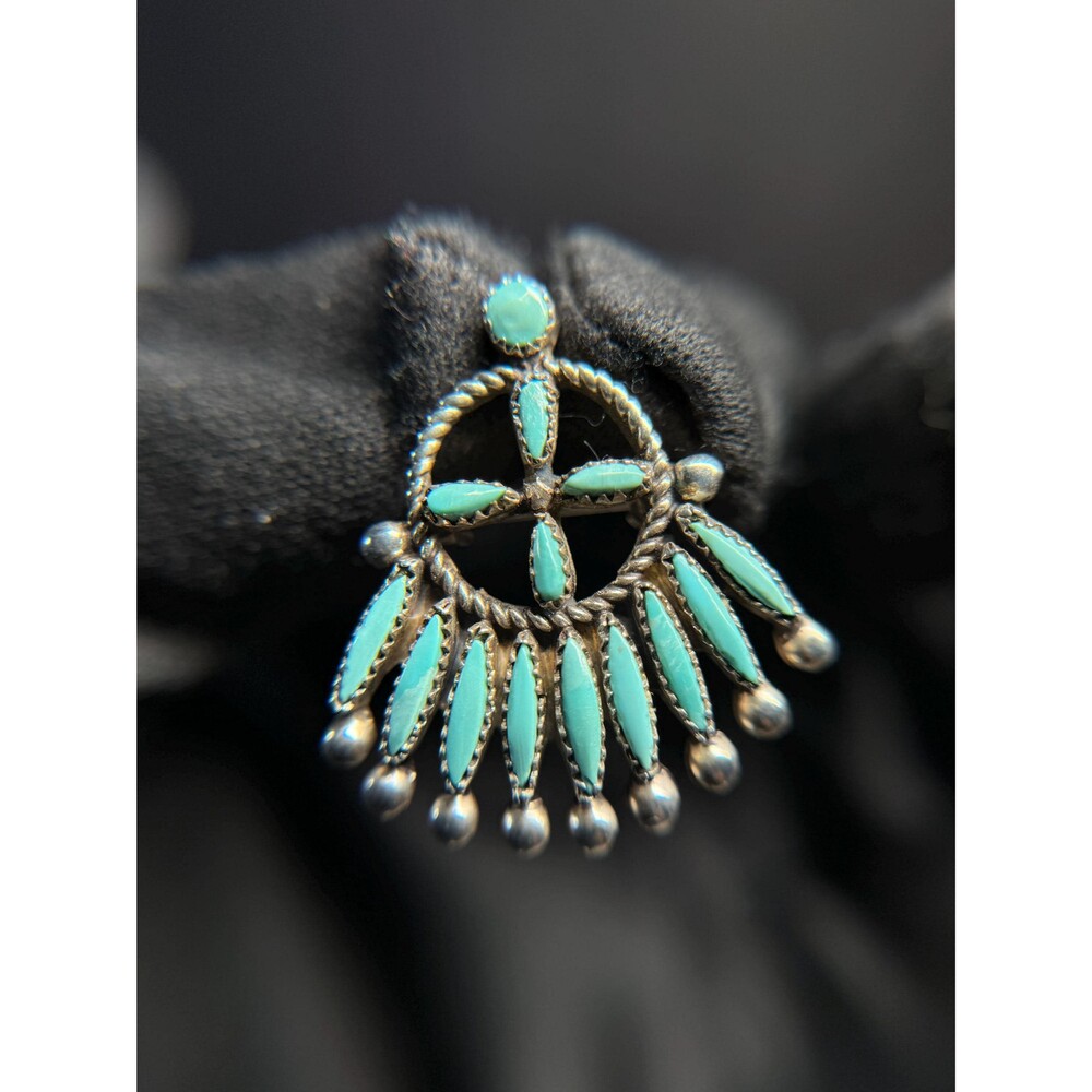 Ruby Gchachu Zuni Sterling Silver Turquoise Needlepoint Pendant Brooch Signed